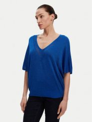 Morgan Bluzka 241-MCHRIS Niebieski Relaxed Fit. Niebieskie bluzki damskie Morgan, s, bez wzorów, z wiskozy, bez kołnierzyka, bez ramiączek. Za 149.99 zł.