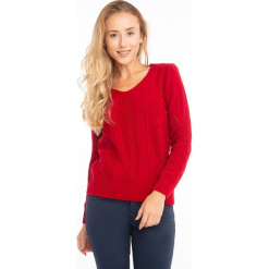 Sweter w kolorze czerwonym. Czerwone swetry damskie marki Jimmy Sanders, z okrągłym kołnierzem. W wyprzedaży za 99.95 zł.