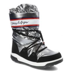 Srebrne Śniegowce Tommy Hilfiger Damskie Buty. Szare kozaki damskie Tommy Hilfiger, ze skóry ekologicznej. Za 439.00 zł.