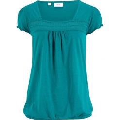 Shirt bawełniany z koronką i krótkim rękawem bonprix kobaltowo-turkusowy. Bluzki damskie bonprix. Za 44.99 zł.