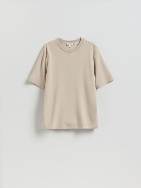 T-shirt regular z włóknem bambusowym - beżowy. Brązowe t-shirty męskie Reserved, l, bez wzorów, z dzianiny, bez kołnierzyka. Za 99.99 zł.