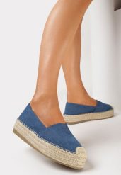 Niebieskie Espadryle na Plecionej Podeszwie z Ozdobnymi Noskami Litherise. Niebieskie espadryle damskie Born2be, na lato, z aplikacjami, eleganckie, bez obcasa, bez zapięcia. Za 69.99 zł.
