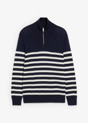 Bluza ze stójką z miękkiej mieszanki bawełny. Niebieskie bluzy męskie bonprix, m, bez wzorów, z bawełny, bez kaptura. Za 99.99 zł.