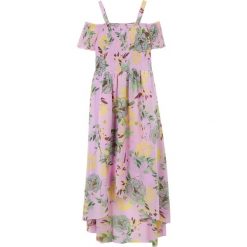 Sukienka z dekoltem carmen. Fioletowe sukienki dla dziewczynek bonprix, bez wzorów, bez ramiączek, długie. Za 139.99 zł.