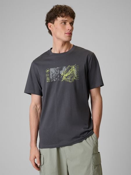 4F T-shirt regular z nadrukiem męski - szary M. Szare t-shirty męskie 4f, m, bez wzorów, z bawełny, bez kołnierzyka. Za 69.99 zł.
