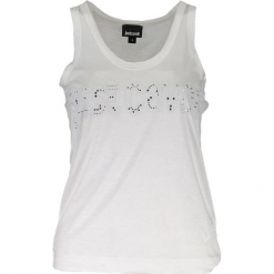 Top w kolorze białym. Białe topy damskie Just Cavalli, Calvin Klein, Lee, z nadrukiem, z okrągłym kołnierzem. W wyprzedaży za 399.95 zł.