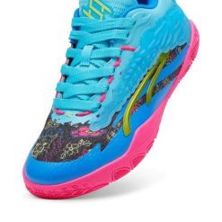 Buty halowe damskie Puma. Niebieskie obuwie sportowe damskie Puma, bez wzorów, z materiału, do koszykówki. Za 390.55 zł.