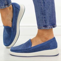 Niebieskie ażurowe mokasyny damskie Sergio Leone Mk097H. Niebieskie mokasyny damskie Sergio Leone, z jeansu, casualowe. Za 149.00 zł.