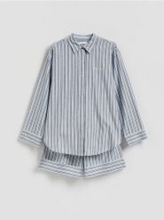 Popelinowa piżama w paski - jasnoniebieski. Niebieskie piżamy damskie Reserved, l, bez wzorów, z bawełny, bez ramiączek. Za 139.99 zł.