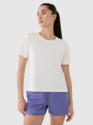 4F Koszulka treningowa oversize szybkoschnąca damska - biała XL. Białe koszulki sportowe damskie 4f, xl, bez wzorów, z dzianiny, bez kołnierzyka, bez ramiączek, na fitness i siłownię. Za 79.99 zł.