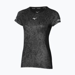 Koszulka do biegania damska Mizuno Premium Aero Tee. Czarne koszulki sportowe damskie Mizuno, l, bez wzorów, z materiału, bez kołnierzyka, bez ramiączek, do biegania. Za 149.99 zł.