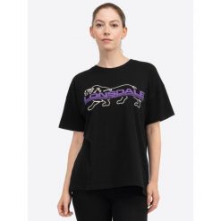 Damska koszulka z nadrukiem Lonsdale Cullaloe. Czarne koszulki sportowe damskie Lonsdale, bez wzorów, bez kołnierzyka, bez ramiączek. W wyprzedaży za 106.65 zł.