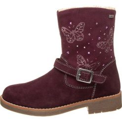 Skórzane botki "Fiby-Tex" w kolorze fioletowym. Fioletowe botki dziewczęce Lurchi, z materiału, bez zapięcia. W wyprzedaży za 167.95 zł.