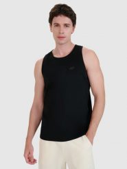 4F Tank top regular gładki męski - czarny L. Czarne koszulki sportowe męskie 4f, l, bez wzorów, z bawełny, klasyczne, bez kołnierzyka. Za 49.99 zł.