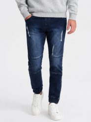 Ombre Spodnie męskie marmurkowe JOGGERY z przetarciami - ciemnoniebieskie V1 OM-PADJ-0153 S. Niebieskie spodnie materiałowe męskie Ombre, m, bez wzorów. Za 169.99 zł.