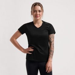 Funkcjonalna koszulka damska Rogelli PROMOTION LADY. Czarne koszulki sportowe damskie Rogelli, l, bez wzorów, bez kołnierzyka, bez ramiączek. Za 49.00 zł.