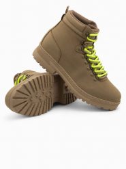 Zimowe buty męskie trekkingowe z kontrastowymi sznurówkami - brązowe V2 OM-FOBO-0132 - 45. Brązowe trekkingi męskie Ombre Clothing, na zimę. W wyprzedaży za 99.99 zł.