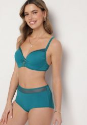 Ciemnozielone Bikini Biustonosz z Metaliczną Aplikacją i Majtki Figi Iffonavia. Zielone bikini damskie Born2be, na lato, z aplikacjami. Za 79.99 zł.