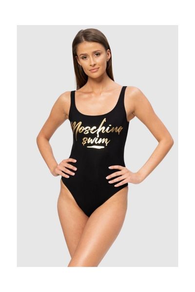 MOSCHINO Czarny jednoczęściowy strój kąpielowy ze złotym logo, Rozmiar XS. Czarne kostiumy jednoczęściowe damskie MOSCHINO, s, bez wzorów. W wyprzedaży za 459.99 zł.