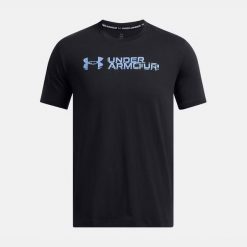 Koszulka treningowa męska Under Armour Sliced Wordmark 60/40S. Szare koszulki sportowe męskie Under Armour, m, bez wzorów, bez kołnierzyka, bez ramiączek. Za 109.99 zł.