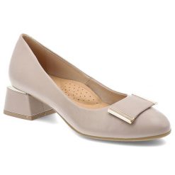 Beżowe Półbuty Armodo Eleganckie Obuwie Damskie. Brązowe klapki damskie Armodo, bez wzorów, ze skóry, biznesowe, bez obcasa, na obcasie, bez zapięcia. Za 369.00 zł.