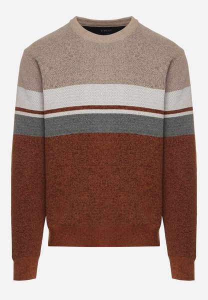 Beżowy Sweter z Wełną z Eleganckim Kołnierzykiem Koszulowym Espalea. Brązowe swetry przez głowę męskie Born2be, l, z aplikacjami, z dzianiny, bez kołnierzyka. Za 84.99 zł.