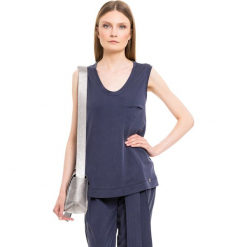 Simple - Top. Szare topy damskie marki Simple, z materiału, z okrągłym kołnierzem, bez rękawów. W wyprzedaży za 139.90 zł.