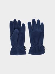 4F Rękawiczki polarowe dziecięce - granatowe L/XL. Niebieskie buty zimowe chłopięce 4f, bez wzorów, z polaru. Za 39.99 zł.