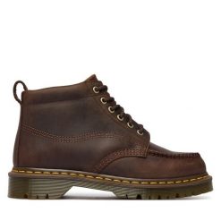 Trzewiki Dr. Martens. Brązowe botki damskie Dr. Martens, bez obcasa, na płaskiej podeszwie, bez zapięcia. Za 989.99 zł.