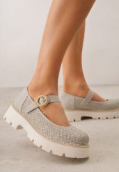 Zielone Skórzane Półbuty Mary Jane w Stylu Chunky Zdobione Plecionką Morxina. Zielone półbuty damskie Renee, z aplikacjami, z jeansu, retro, bez obcasa, bez zapięcia. Za 89.99 zł.