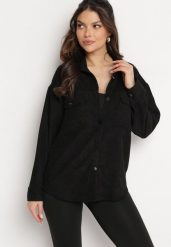 Czarna Koszula Sztruksowa z Kieszeniami Gwenera. Czarne bluzki damskie Born2be, l, bez wzorów, ze sztruksu, eleganckie, bez kołnierzyka, bez ramiączek. Za 59.99 zł.