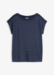 T-shirt z lejącej wiskozy z satynowym karczkiem. Niebieskie bluzki damskie bonprix, bez wzorów, z satyny, eleganckie, bez kołnierzyka, bez ramiączek. Za 99.99 zł.