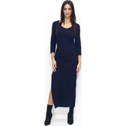 Granatowa Sukienka Dresowa Maxi z Rozcięciem. Sukienki damskie marki Molly.pl. Za 114.90 zł.