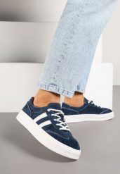 Granatowe Skórzane Sneakersy Typu Klasyczne Tenisówki na Grubej Podeszwie Eleavine. Niebieskie trampki i tenisówki damskie Born2be, bez wzorów, z jeansu, biznesowe, bez zapięcia. Za 179.99 zł.