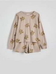 Dwuczęściowa piżama z bawełny - beżowy. Brązowe piżamy damskie Reserved, l, bez wzorów, z bawełny, bez ramiączek. W wyprzedaży za 69.99 zł.