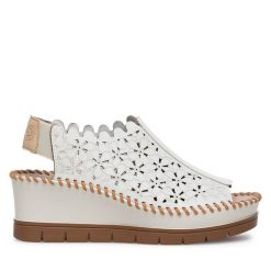 Sandały Rieker. Białe klapki damskie Rieker, bez wzorów, bez obcasa, na koturnie, bez zapięcia. Za 339.99 zł.