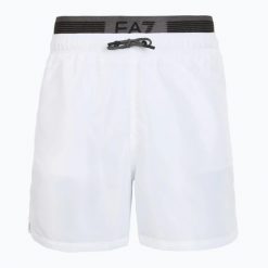 Szorty kąpielowe męskie EA7 Emporio Armani Logo Tape Boxer. Białe krótkie spodenki sportowe męskie EA7 Emporio Armani, m, bez wzorów, z materiału, do pływania. Za 319.99 zł.
