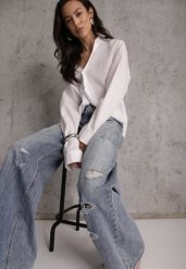 Niebieskie Szerokie Jeansy Palazzo z Bawełny z Dziurami i Przetarciami Erilenna. Niebieskie jeansy damskie Renee, z podwyższonym stanem. Za 139.99 zł.