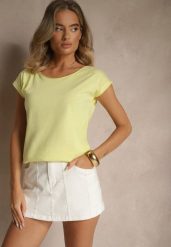 Żółty Basicowy T-shirt z Bawełny Ralotea. Żółte bluzki damskie Renee, xl, bez wzorów, z bawełny, klasyczne, bez kołnierzyka. Za 34.99 zł.
