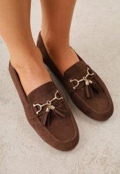 Jasnobrązowe Mokasyny VICES z Modnymi Chwostami z Imitacji Zamszu z Wkładką z Naturalnej Skóry Calirea. Brązowe mokasyny damskie Born2be, z jeansu, biznesowe. Za 89.99 zł.