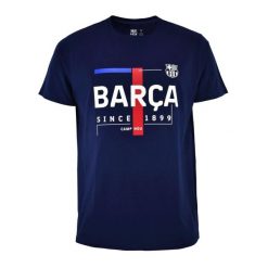 Koszulka FC Barcelona - licencjonowana. Białe koszulki sportowe męskie FC Barcelona, s, bez wzorów, bez kołnierzyka, bez ramiączek, do piłki nożnej. Za 112.47 zł.