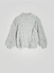 Sweter z domieszką wełny - jasnoszary. Szare swetry damskie Reserved, l, bez wzorów, z dzianiny, bez kołnierzyka, bez ramiączek, bez kaptura. W wyprzedaży za 79.99 zł.