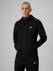 4F Bluza dresowa regular z kapturem męska - czarna M. Czarne bluzy męskie 4f, m, bez wzorów, z dresówki, z kapturem. Za 229.99 zł.