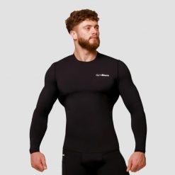 Koszulka męska fitness kompresyjna czarna Mid. Czarne koszulki sportowe męskie GYMBEAM, l, bez wzorów, z elastanu, bez kołnierzyka, bez ramiączek, do biegania. Za 114.90 zł.