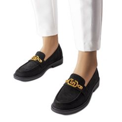 Czarne eleganckie mokasyny z ozdobą Ouellet. Czarne mokasyny damskie ze skóry ekologicznej, eleganckie. Za 102.49 zł.