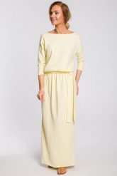Dresowa Maxi Sukienka z Paskiem - Pistacjowa. Zielone sukienki damskie MOE, l, bez wzorów, z bawełny, bez kołnierzyka, bez ramiączek, maxi. Za 326.90 zł.