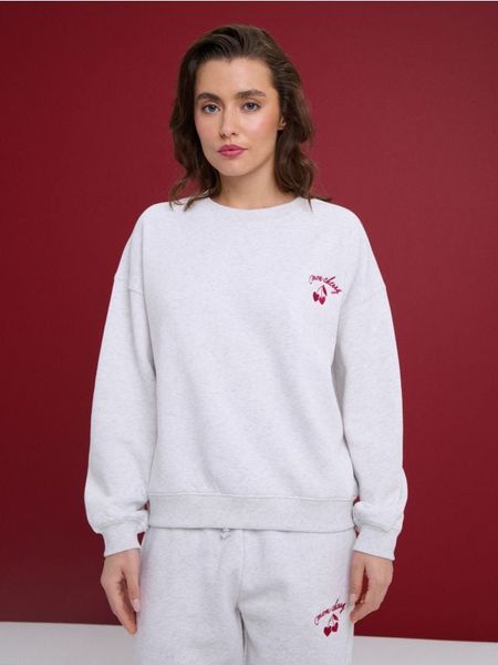 Bluza crewneck z haftem - Inny. Bluzy damskie Sinsay, l, bez wzorów, bez kaptura. Za 39.99 zł.
