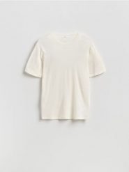 T-shirt regular fit z lyocellem - beżowy. Brązowe t-shirty męskie Reserved, l, bez wzorów, z bawełny, bez kołnierzyka. Za 99.99 zł.