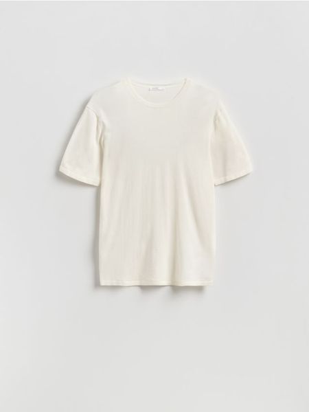 T-shirt regular fit z lyocellem - beżowy. Brązowe t-shirty męskie Reserved, l, bez wzorów, z bawełny, bez kołnierzyka. Za 99.99 zł.