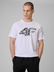 4F T-shirt regular z nadrukiem męski - biały L. Białe t-shirty męskie 4f, l, bez wzorów, z dzianiny, klasyczne, bez kołnierzyka. Za 59.99 zł.